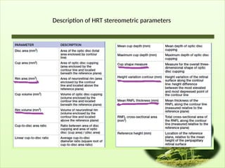 Description of HRT stereometric parameters
 