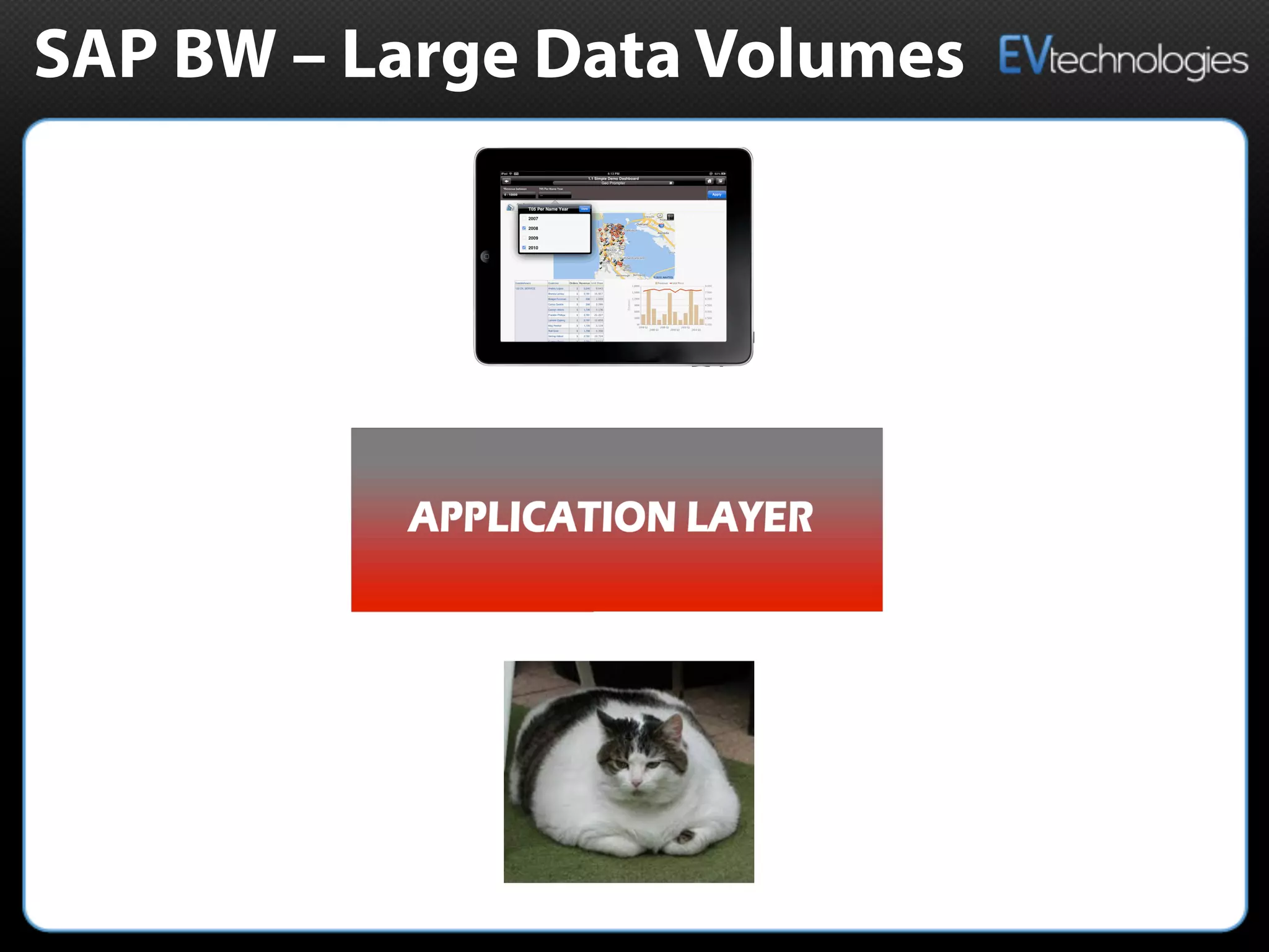 SAP BW – Large Data Volumes
5	
  TB	
  
 