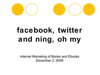 facebook, twitter and ning, oh my Internet Marketing of Books and Ebooks December 2, 2009 