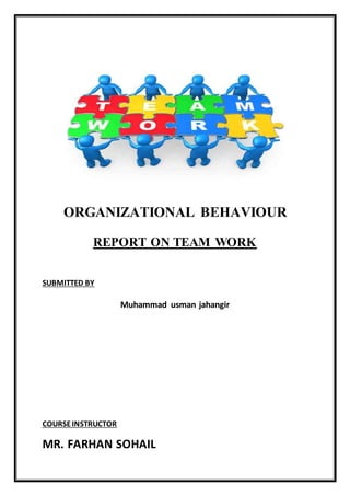 ORGANIZATIONAL BEHAVIOUR
REPORT ON TEAM WORK
SUBMITTED BY
Muhammad usman jahangir
COURSEINSTRUCTOR
MR. FARHAN SOHAIL
 
