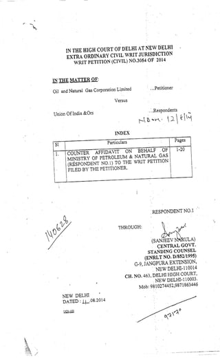 Counter Affidavit by Respondent 1 - Ministry of Petroleum and Natural Gas