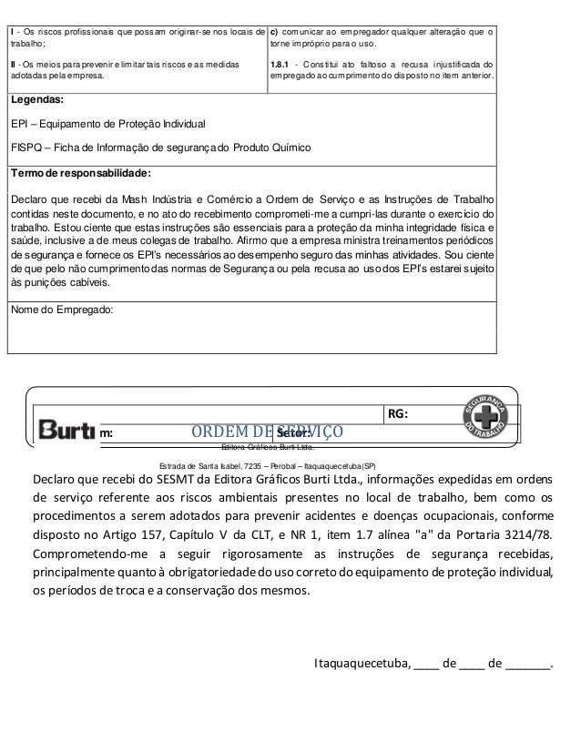 Ordem De Serviço Nr 1 O.S Ordem de Serviço - NR1