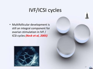 57
IVF/ICSI cycles
• Multifollicular development is
still an integral component for
ovarian stimulation in IVF /
ICSI cycles (Keck et al, 2005)
 