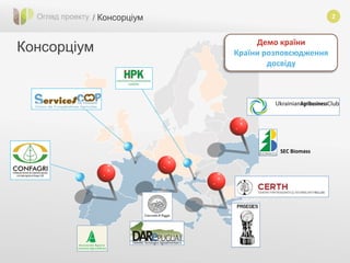 2
Консорціум
Огляд проекту / Консорціум
SEC Biomass
Демо країни
Країни розповсюдження
досвіду
 