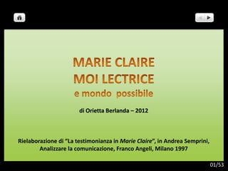 di Orietta Berlanda – 2012



Rielaborazione di “La testimonianza in Marie Claire”, in Andrea Semprini,
        Analizzare la comunicazione, Franco Angeli, Milano 1997

                                                                            01/53
 