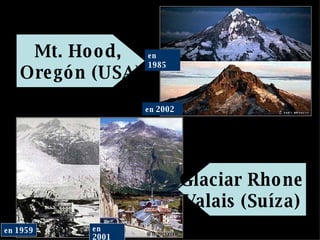 Mt. Hood,  Oregón (USA) Glaciar Rhone Valais (Suíza) en  1985 en  2002 en  1959 en  2001 