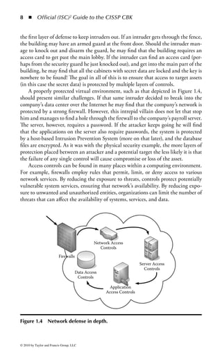2    ◾     Official (ISC)2 Guide to the CISSP CBK


business strategy, statistical analysis, mathematics, and a host of other technical
and personal skills. In fact, the field can be so complex that to categorize it for the
CBK® takes ten distinct domains, each with its own unique skill and knowledge
requirements. Despite all this complexity, however, the fundamental purpose of all
information security efforts remains the same; to protect the confidentiality, integ-
rity, and availability of information assets. Furthermore, the most fundamental
way of doing this is to ensure that only those who have a specific need for an asset,
combined with specific authoritative permission, will be able to access that asset.
     That, in a nutshell, is access control.
     Access control provides the basic building blocks for enabling information secu-
rity and is the foundation upon which all security efforts, including the other nine
CBK domains, are based. The ability to develop and implement an effective and
comprehensive access control strategy will lay the groundwork toward establishing
an effective overall security program for the organization. Likewise, an ineffective,
incomplete, or haphazard access control strategy will do nothing to assist the orga-
nization’s security efforts and may, in fact, hinder those efforts considerably.
     This chapter introduces the security professional to all aspects of access control,
from the theoretical to the highly detailed. The reader will be given the definitions
and basic concepts necessary to understand access control processes and will be
shown various methods of providing access control functionality in a variety of
physical and technical situations. Finally, detailed technical discussions of various
access control technologies will demonstrate the large number of options available
for addressing specific access control needs.

CISSP Expectations
According to the (ISC)2 Candidate Information Bulletin, an information security pro-
fessional should fully understand access control concepts, methodologies, and imple-
mentation within centralized and decentralized environments across the enterprise’s
computer systems. Access control techniques and detective and corrective measures
should be studied to understand the potential risks, vulnerabilities, and exposures.
    Key areas of knowledge are
    ◾ Control access by applying the following concepts, methodologies, and
      techniques
       − Policies
       − Types of controls: preventive, detective, corrective, etc.
       − Techniques, e.g., nondiscretionary, discretionary, and mandatory
       − Identification and authentication
       − Decentralized and distributed access control techniques
       − Authorization mechanisms
       − Logging and monitoring
    ◾ Understand access control attacks
    ◾ Assess effectiveness of access controls



© 2010 by Taylor and Francis Group, LLC
 