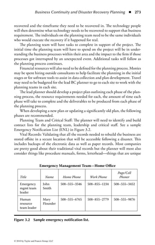 Business Continuity and Disaster Recovery Planning ◾          267


Defining the Scope of the Planning Effort
When getting senior leadership approval, it is important to gain agreement
on the scope of the planning effort. Will the plan cover just the technology
recovery or will it cover the business operations as well? Will it address only
the technology in the data center or will it address all the technology used to
run the business? Will it address recovery of the main office only or will all the
offices be considered?
    Every company needs a technology recovery plan. Whether the company is a
small business that conducts all of its business on a laptop or a major corporation
with multiple data centers, technology is an integral part of how business is con-
ducted in today’s world. Without the technology, it is unlikely that most business
operations could survive for long.
    Planning for the recovery of the business operations is also key to the survivabil-
ity of the business. Both the technology recovery and the business recovery enable
the business to continue in the wake of an unexpected event.
    Another type of planning to consider is some type of workforce impairment
event such as a pandemic, a labor strike, transportation issues, etc., where the build-
ing is fine, the data center is fine but for some reason, the workforce is unable or
unwilling to come to work.
    The planner will need to agree with leadership on the scope of the planning
effort as that will define the project resources the planner will need, the timeline
to complete the project, and the deliverables the leadership team can expect as the
project progresses.
    A general timeline for building a plan where none currently exists within a
medium size company with an experienced planner running with the program and
a commitment from leadership to support the effort is as follows:

    ◾ Emergency notification list—1 month
       − To respond to an emergency situation at all, the planner must first be
          able to reach the people in the planner organization who can and will
          respond.
    ◾ Vital records backup and recovery—within the first 6 months
       − To be able to recover from a disaster situation, the planner must have
          access to all records needed to operate the business.
    ◾ Business impact analysis—first 6 months
       − Identify business functions, the capabilities of each business unit to handle
          outages, and the priority and sequence of functions and applications to
          be recovered, identify resources required for recovery of those areas and
          interdependencies
    ◾ Strategy development—6 to 9 months
       − Assessing various available strategies, performing cost benefit analysis,
          and making recommendations to leadership for approval



© 2010 by Taylor and Francis Group, LLC
 