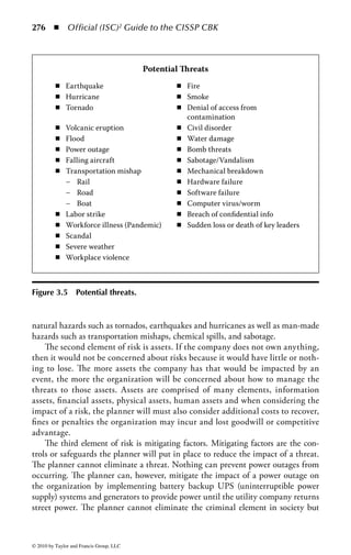 270 ◾          Official (ISC)2 Guide to the CISSP CBK


Coordination with Public Authorities
Establish applicable procedures and policies for coordinating response, continuity,
and restoration activities with local authorities while ensuring compliance with
applicable statutes or regulations.
    BS 25999 Part 1 is an extension of PAS56 which provides guidance and
is nonperformance based. Part 2 has a certification body and specific require-
ments and is auditable. The intention is to create the ability to demonstrate com-
pliance with the standard. Stage 1 is an audit including a desktop review and must
be completed before moving to stage 2. Stage 2 is a conformance and certifica-
tion audit where the planner must demonstrate implementation. If the company
fails, it requires corrective action which must be agreed upon. If the planner suc-
cessfully completes stages 1 and 2, the company can then apply for BS 25999
certification.



Regulations for Financial Institutions
Federal Financial Institutions Examination Council (FFIEC) BCP Booklet.
Th is document specifies, among other things, that BCP is about maintaining,
resuming, and recovering the business, not just the recovery of the technology
and that the planning process should be conducted on an enterprise-wide basis.
It also stipulates that a thorough BIA and risk assessment are the foundation of
an effective BCP, that the effectiveness can be validated only through testing
or practical application and that the BCP and test results should be subjected
to an independent audit and reviewed by the board of directors. In addition,
appendix D of the FFIEC states that a company should be aware of BCP of its
third-party providers, key suppliers, and business partners. When a company
outsources information, transaction processing, and settlement activities, the
company should review and understand service providers’ BCP and ensure criti-
cal services can be restored within acceptable timeframes based upon the needs of
the institution. If possible, it recommends the institution consider participating
in their provider’s testing process.
    NASD Rule 3510 requires a BCP that addresses, at a minimum, that

    ◾ Data backup and recovery (hard copy and electronic) exists for mission criti-
      cal systems.
    ◾ Financial and operational assessments are performed.
    ◾ Alternate communications between customers and the firm, and employees
      and the firm, have been identified and implemented.
    ◾ Business constituent, bank and counter-party impact are documented.
    ◾ Regulatory reporting and communications with regulators would continue.




© 2010 by Taylor and Francis Group, LLC
 