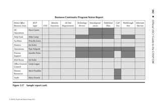 296      ◾ Official (ISC)2 Guide to the CISSP CBK



       What to do

       Simulate execution or actually execute recovery procedures at the alternate site

       How to do it

       Create test scenario

       Obtain management approval

       Team members respond to scenario by executing recovery procedures

       Take notes of comments, action items

       Why to do it

       Use as training and awareness for team members

       Identify plan weaknesses or deficiencies

       Improve recovery capabilities

       Validate alternate site readiness


Figure 3.13 Sample simulated or actual exercise.


would happen if it happened for real. Clearly because exercises are planned events,
the planner will have an opportunity to reduce the actual timeline by pre-staging
certain things that the planner could not do if this were an unplanned event.
Examples include things such as pulling backup tapes or hard copy information
from offsite storage and having it delivered to the alternate site and ready for use
on the day of the exercise. What the planner should not do as part of the planning
is plan for success. Remember, the reason we test is to find out what does not work
so we can fi x it before it happens for real.
    An actual exercise should be considered successful if the required resources,
equipment, and connectivity of voice and data are recovered to the satisfaction of
the business unit at the designated alternate site within the timeframe required. An
actual exercise should be considered successful if the above did not happen so the
planner can fi x it before a real incident. There truly is no way to fail a contingency
plan exercise. The only time the planner will fail is if it happens for real and the
business does not recover. See Figures 3.14 and 3.15 for some mandatory and highly
recommended test strategies.
    The final exercise is a compact exercise. This is where the planner will begin
with a call exercise and continue right through an actual exercise. These are some-
times done as surprise exercises where very few people know in advance when they
are going to happen. I once conducted a compact exercise, which began with an
unannounced evacuation of over 4000 employees from three buildings on the same



© 2010 by Taylor and Francis Group, LLC
 