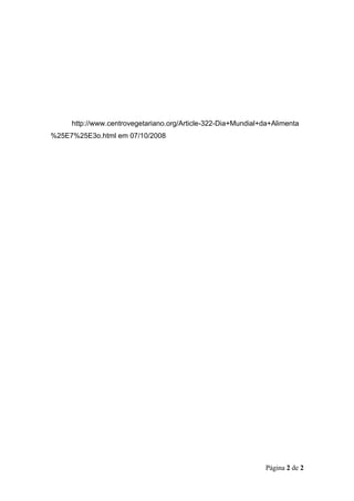 O Dia Da Alimentação