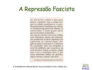 A Repressão Fascista Autoria Sílvia de Mendonça In, Aníbal Barreira e Mendes Moreira, Rumos da História, 9º ano - Edições Asa 