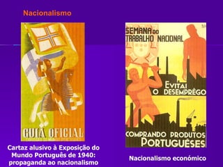 Cartaz alusivo à Exposição do Mundo Português de 1940: propaganda ao nacionalismo Nacionalismo económico Nacionalismo 
