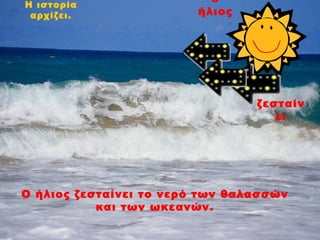 Ο ήλιος ζεσταίνει το νερό των θαλασσών και των ωκεανών. ο ήλιος ζεσταίνει Η ιστορία αρχίζει. 