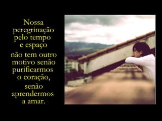 Nossa peregrinação pelo tempo  e espaço não tem outro motivo senão purificarmos  o coração, senão aprendermos  a amar. 