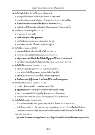 เอกสารประกอบการสอนกลุ่มสาระการเรียนรู้ภาษาไทย

14. ข้อใดเรี ยงลาดับคาในประโยคได้เหมาะสมที่สุด (1/2542)
    1. ปรากฏว่าเด็กมีแผลฟกช้ าดาเขียวที่ตนขาจากการตรวจของแพทย์
                                                ้
    2. ประวัติศาสตร์ แบบอาณานิคมไม่นอย ให้อิทธิ พลแก่การศึกษาประวัติศาสตร์ ไทย
                                              ้
    3. ในทางกลับกันวิชาการเกษตรก็มีส่วนช่ วยเสริมวิธีการจัดการต่ าง ๆ
    4. เหมือนตุกตาที่ผถือปล่อยมือ เขาสิ้ นสติสัมปชัญญะและหล่นลงไปกองอยูบนพื้น
                  ๊       ู้                                                   ่
15. ประโยคใดวางส่ วนขยายถูกต้อง (2/2541)
    1. ห้ามเด็ดขาดนังหลังคารถไฟ
                        ่
    2. การอ่ านเป็ นปุยอย่ างดีทบารุ งสมองเด็ก
                                   ี่
    3. ครู เป็ นทรัพยากรบุคคลในการส่ งเสริ มการศึกษาที่สาคัญ
    4. เขาเริ่ มพัฒนาอย่างเร่ งรี บเรื่ องสาธารณูปโภคในหมู่บาน
                                                             ้
16. ข้อใดใช้ภาษาได้ถูกต้อง (1/2546)
                                 ่
    1. แม่คาขายส้มตาไก่ยางเป็ นอาชีพที่มีรายได้ดี และไม่ตกงาน
               ้
    2. อาหารประเภทยามีรสชาติเผ็ดร้อนกลมกล่อมถูกปากคนไทย
    3. แม้ ฐานะของเราจะไม่ ค่อยดี พ่ อแม่ กส่งเสี ยให้ ลูกทุกคนได้ เรียนจนจบมหาวิทยาลัย
                                                  ็
             ่
    4. แม้วาชื่อเสี ยงของพ่อจะไม่เป็ นที่ประจักษ์แก่สายตาผูอื่น แต่ฉนก็ภูมิใจในตัวท่าน
                                                               ้       ั
17. ข้อใดไม่ใช่สานวนภาษาต่างประเทศ (2/2542)
    1. โรคตับอักเสบในผูใหญ่มีอาการรุ นแรงและเป็ นนานกว่าเด็กเล็ก
                               ้
    2. เราควรเลือกซื้ อผักที่มีรูพรุ นจากการถูกแมลงกัดกินบ้างจะดีกว่า
    3. วิธีทาไม่ยาก เมื่อผักสุ กตักออกแช่น้ าเย็น เพื่อหยุดการสุ กของผัก
    4. โรงเรียนควรกระตุ้นผู้ปกครองให้ ช่วยกันเอาใจใส่ เรื่องการเรี ยนของลูกหลาน
18. ข้อใดไม่ใช่สานวนภาษาต่างประเทศ (1/2542)
    1. ชาวต่างชาติมกจะกล่าวว่าวิชาภาษาไทยยากแก่การเรี ยน
                      ั
    2. รัฐบาลพยายามประชาสั มพันธ์ ให้ คนไทยช่ วยกันประหยัดอย่างจริงจัง
    3. คณะกรรมการชมรมนักเรี ยนเก่าชุดนี้ถูกจับตามองจากสมาชิกตลอดเวลา
    4. การนาชาวบ้านมาชุมนุมประท้วงครั้งนี้ทาให้ประเทศได้รับความเสี ยหายมาก
19. ข้อใดไม่ใช่สานวนต่างประเทศ (2/2543)
   1. ประชากรโลกกาลังเผชิญโศกนาฎกรรมเงียบจากโรคร้าย ทั้งเอดส์ มาลาเรี ยและวัณโรค
   2. ต่อข้อซักถามของผูสื่อข่าว ตัวแทนสภากาชาดสากลแถลงว่าสถานการณ์โรคร้ายในปั จจุบนกาลังน่าวิตก
                             ้                                                          ั
   3. สภากาชาดสากลพร้อมด้วยผูนาจากประเทศในเอเซี ยแถลงว่าประเทศในทวีปแอฟริ กาเป็ นพื้นที่ที่มี
                                          ้
   โรคเอดส์ระบาดมากที่สุด
   4. รัฐบาลแต่ ละประเทศควรสนใจปัญหาโรคเอดส์ เพราะปัจจุบันโรคเอดส์ เป็ นมหันตภัยที่ทาลายเศรษฐกิจและสั งคม



                                             หน้ า 34
 
