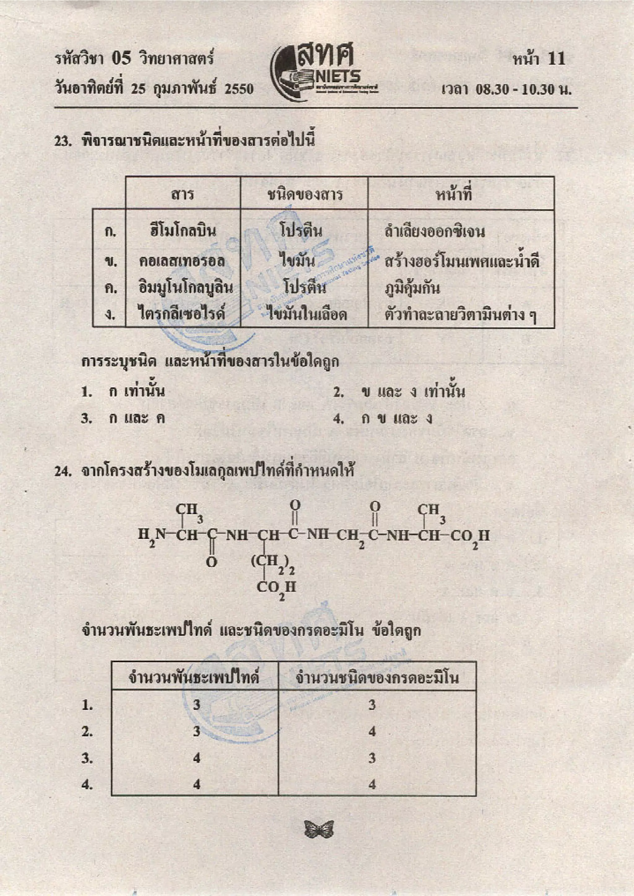 ข้อสอบ O net  49 วิทยาศาสตร์ ม 6