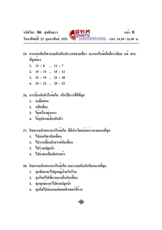 รหัสวิชา 06 สุขศึกษาฯ
วันอาทิตย์ที่ 22 กุมภาพันธ์ 2552 เวลา 14.30 - 16.30 น.
หน้า 8
25. การแข่งขันกีฬาแบดมินตันประเภทชายเด...