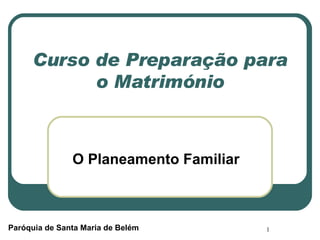 Curso de Preparação para o Matrimónio O Planeamento Familiar Paróquia de Santa Maria de Belém 