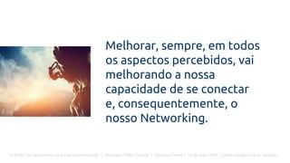 O Poder Do Networking na Era da Conectividade | Professor Pedro Cordier | Palestras Prime | 18 de maio 2016 | Universidade Estácio, Salvador
Melhorar, sempre, em todos
os aspectos percebidos, vai
melhorando a nossa
capacidade de se conectar
e, consequentemente, o
nosso Networking.
 