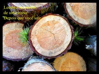 Lembre-se, porém,  de uma coisa: Depois que você sair,   