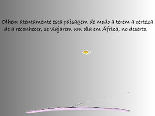 Olhem atentamente esta paisagem de modo a terem a certeza de a reconhecer, se viajarem um dia em África, no deserto.  