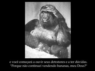 e você começará a ouvir seus detratores e a ter dúvidas. "Porque não continuei vendendo bananas, meu Deus?" 