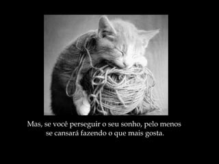 Mas, se você perseguir o seu sonho, pelo menos  se cansará fazendo o que mais gosta. 