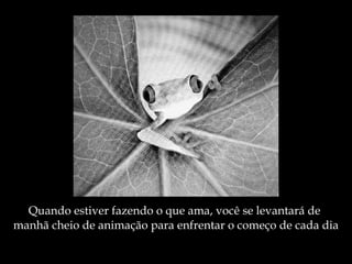 Quando estiver fazendo o que ama, você se levantará de  manhã cheio de animação para enfrentar o começo de cada dia 