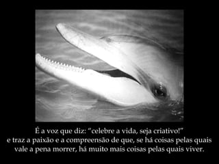 É a voz que diz: “celebre a vida, seja criativo!” e traz a paixão e a compreensão de que, se há coisas pelas quais vale a pena morrer, há muito mais coisas pelas quais viver. 