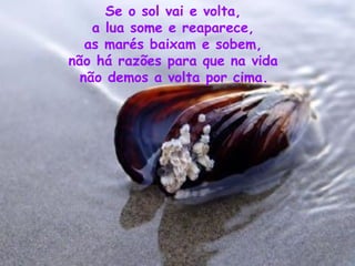 Se o sol vai e volta,  a lua some e reaparece,  as marés baixam e sobem,  não há razões para que na vida  não demos a volta por cima.   