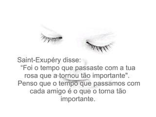 Saint-Exupéry disse:  “Foi o tempo que passaste com a tua rosa que a tornou tão importante".   Penso que o tempo que passamos com cada amigo é o que o torna tão importante. 