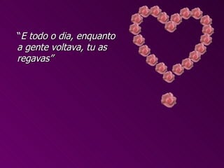 “ E todo o dia, enquanto a gente voltava, tu as regavas” 