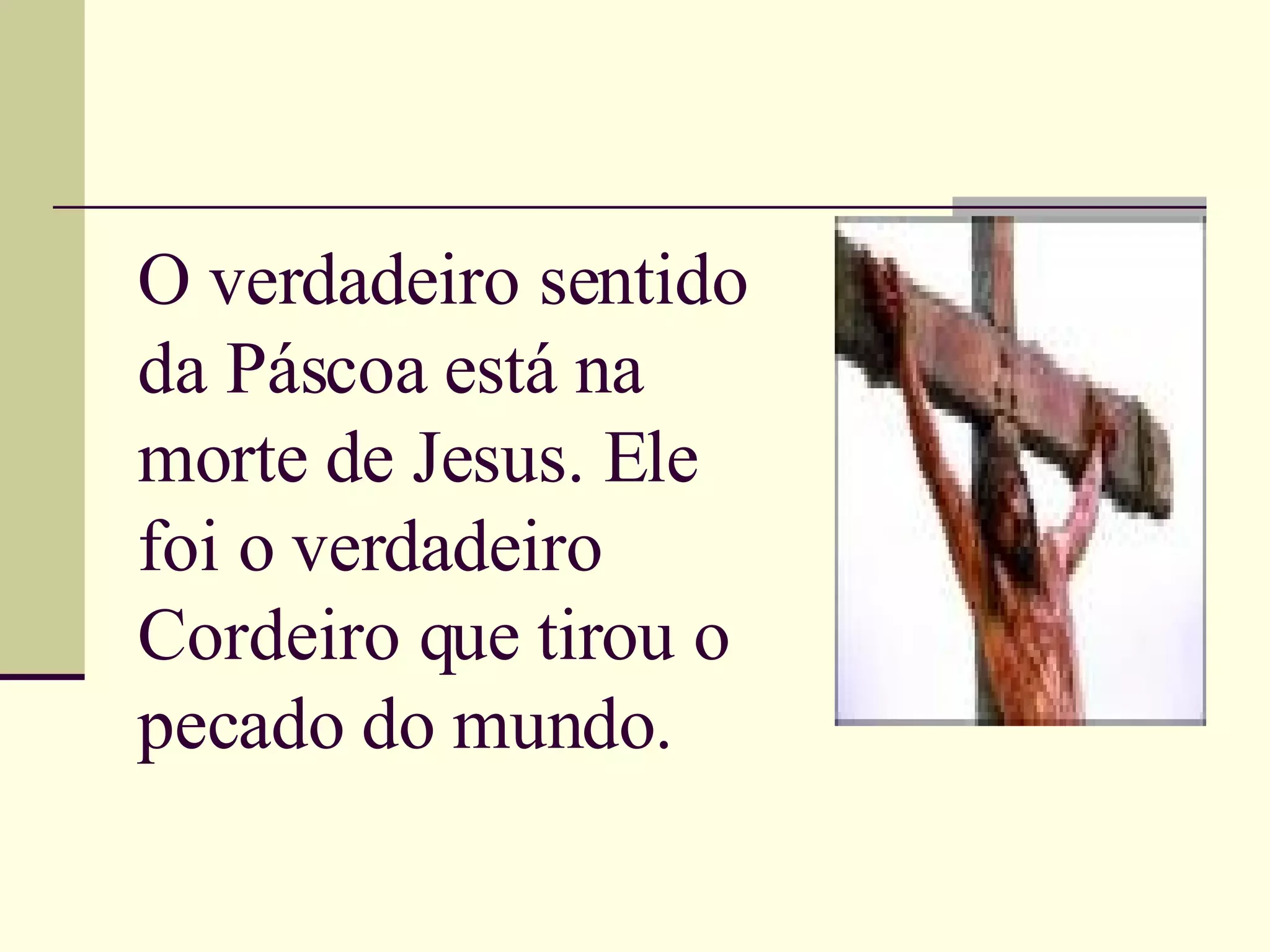 O verdadeiro sentido da Páscoa está na morte de Jesus. Ele foi o verdadeiro Cordeiro que tirou o pecado do mundo.