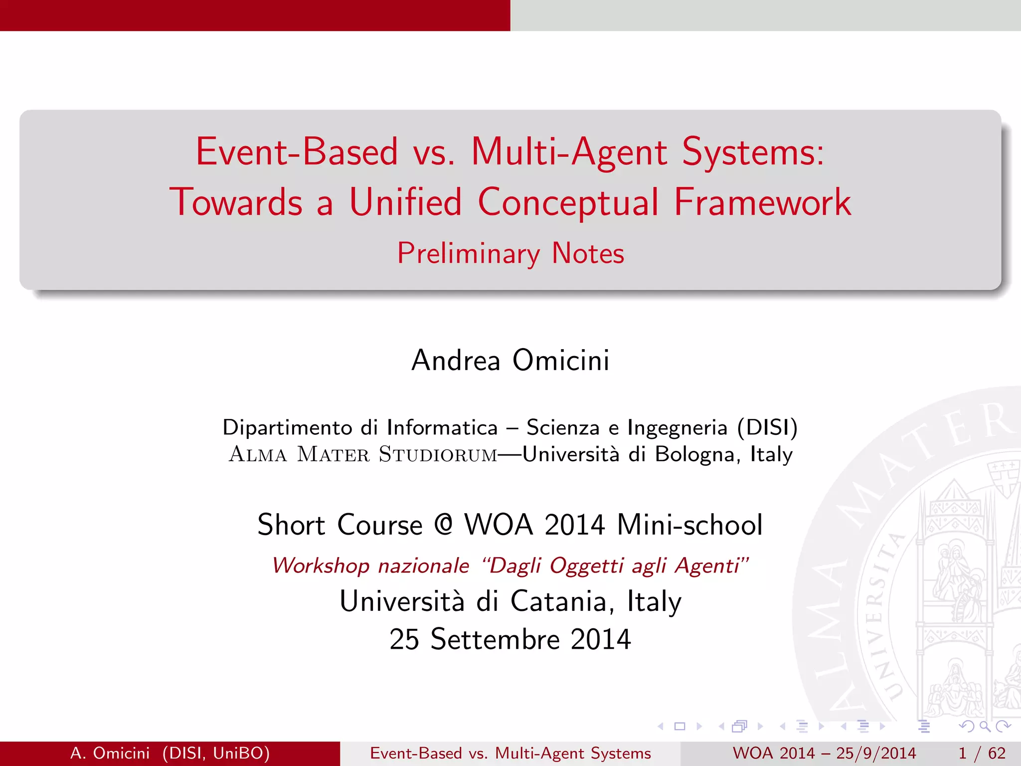 Event-Based vs. Multi-Agent Systems: Towards a Unified Conceptual ...