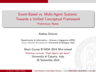 Event-Based vs. Multi-Agent Systems: 
Towards a Uni 