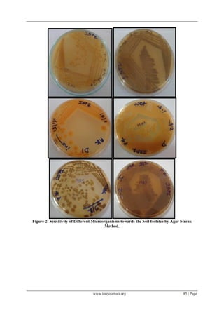 www.iosrjournals.org 85 | Page
Figure 2: Sensitivity of Different Microorganisms towards the Soil Isolates by Agar Streak
Method.
 