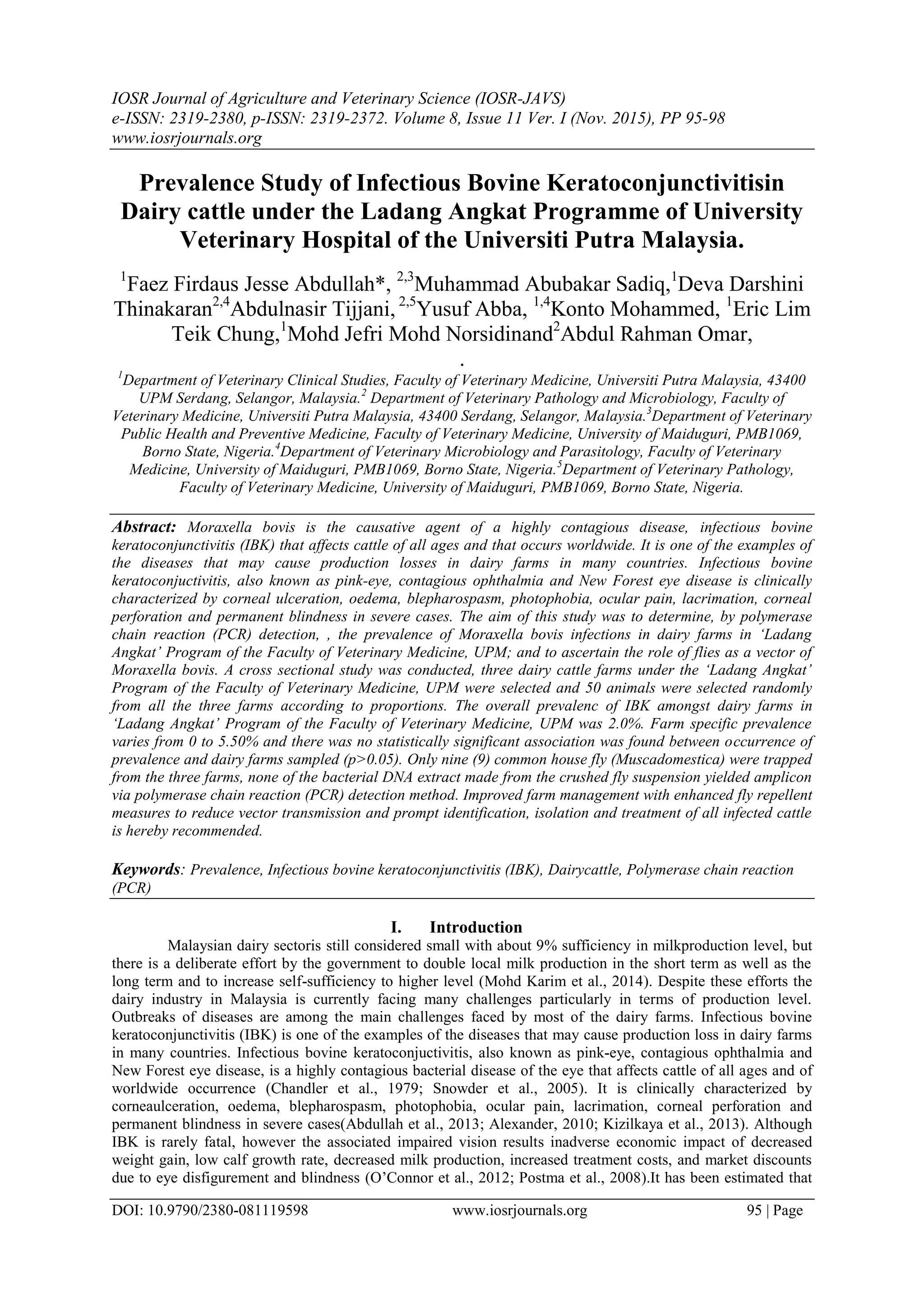 Prevalence Study of Infectious Bovine Keratoconjunctivitisin Dairy ...