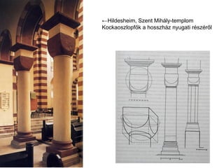 ←Hildesheim, Szent Mihály-templom
Kockaoszlopfők a hosszház nyugati részéről
 