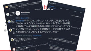 ここがすごいぞvvvv.js
そもそもWebブラウザでCG作るのがかなり高度な技術
● p5.js
● d3.js
● WebGL
色々あるけど、ゴリゴリ書くのはすごく大変
 