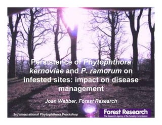 Persistence of Phytophthora
        kernoviae and P. ramorum on
      infested sites: impact on disease
                management
                   Joan Webber, Forest Research

3rd International Phytophthora Workshop
 