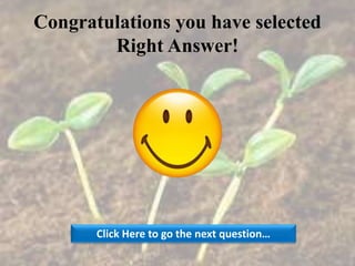 Congratulations you have selected
Right Answer!
Click Here to go the next question…
 