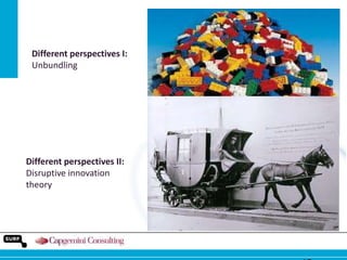 Different perspectives I:
Unbundling

Different perspectives II:
Disruptive innovation
theory

 