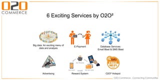 6 Exciting Services by O2O²
E-Payment Database Services:
Email Blast & SMS Blast
O2O² HotspotReward System
Big data: An exciting menu of
data and analysis
Advertising
 