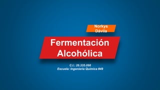 Norkys
Dávila
C.I.: 26.335.098
Escuela: Ingenieria Química #49
Fermentación
Alcohólica
 