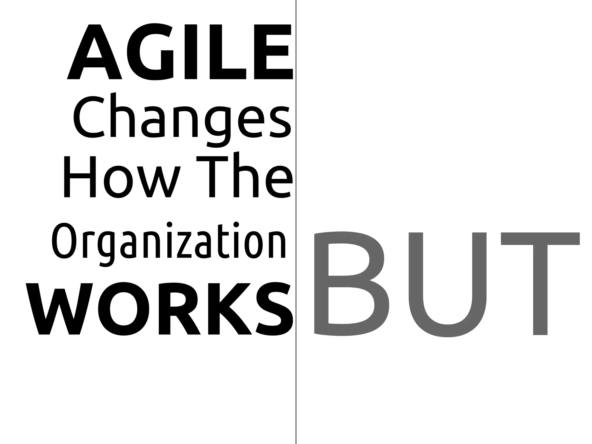 BUT
AGILE
Changes
How The
Organization
WORKS
 