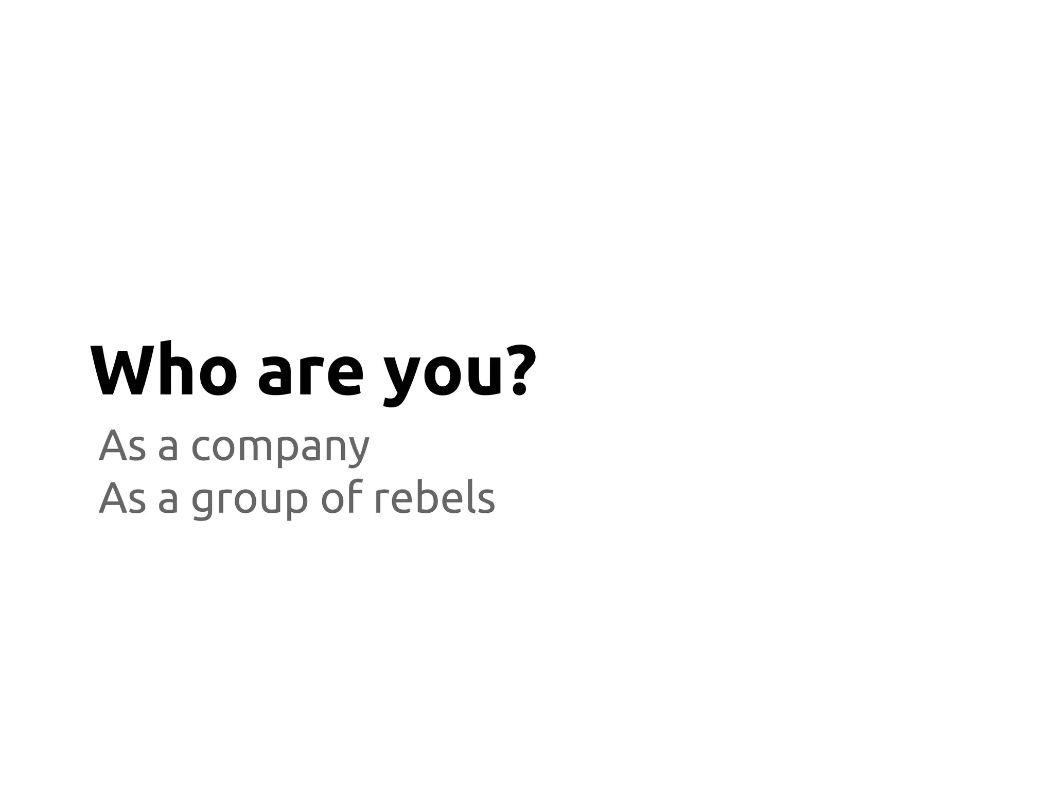 As a company
As a group of rebels
Who are you?
 