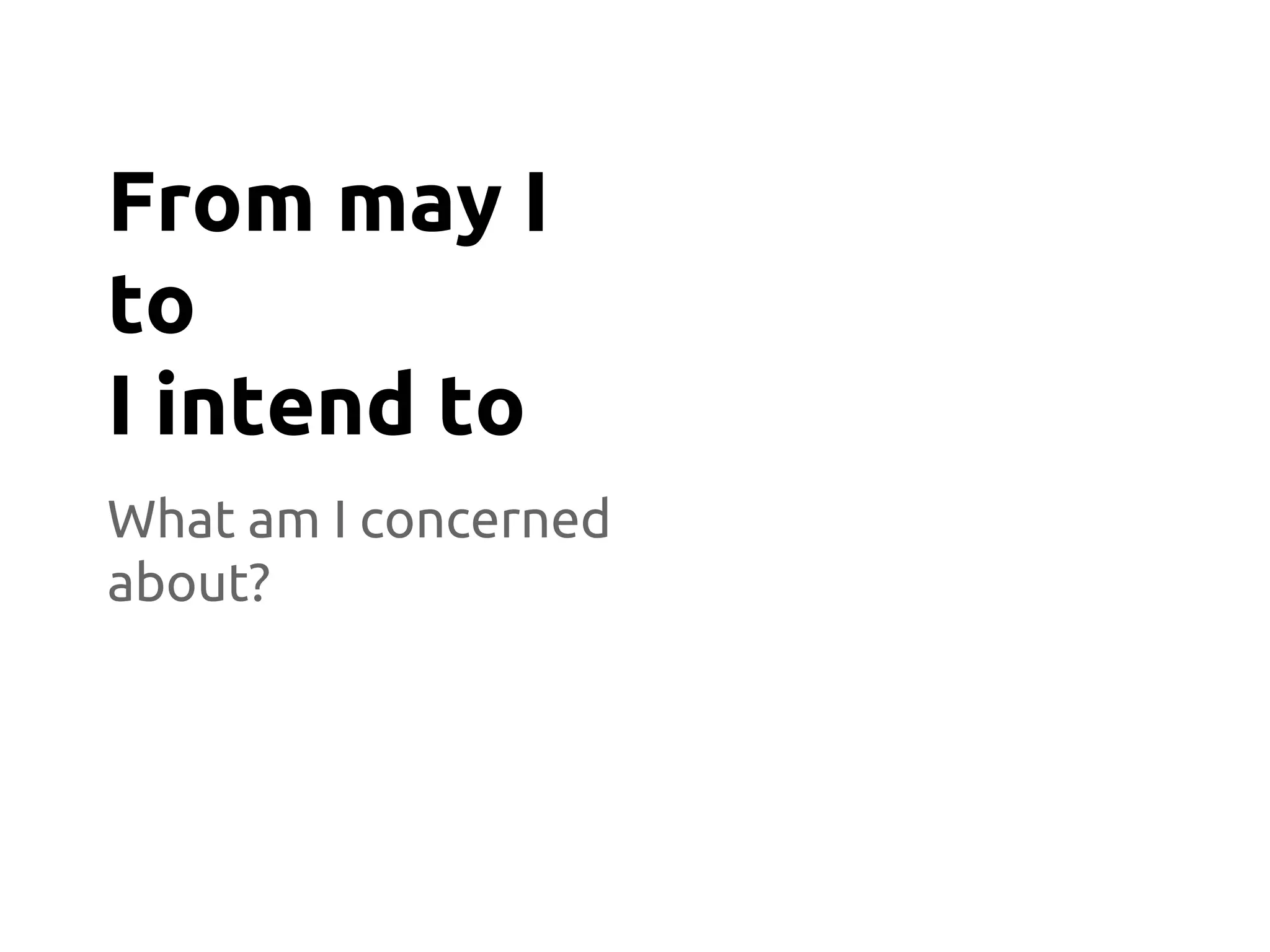 What am I concerned
about?
From may I
to
I intend to
 