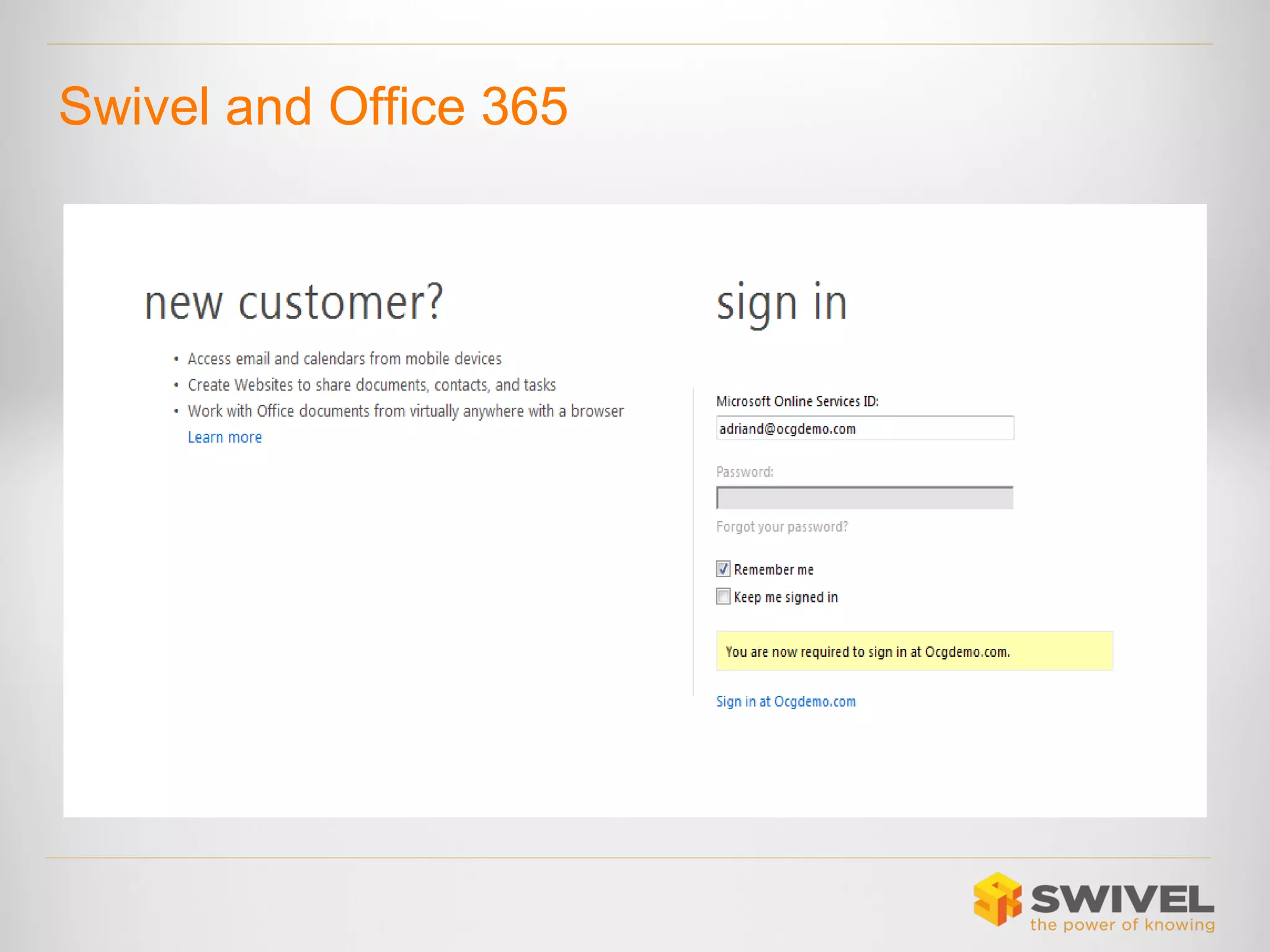 Swivel and Office 365

 