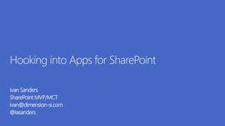 Ivan Sanders
SharePoint MVP/MCT
ivan@dimension-si.com
@iasanders
 